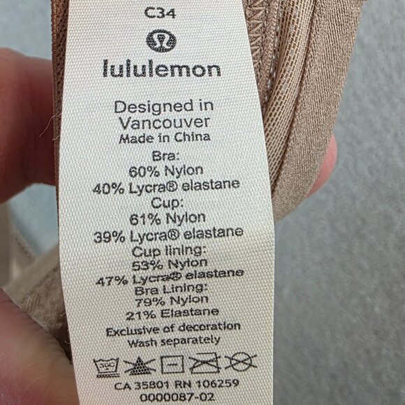 Lululemon Awake to Lace Athletic Soft Sand Bra Unpadded Wireless Comfort sz 34 C - Picture 9 of 9